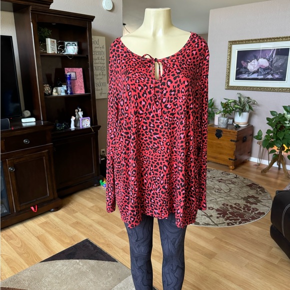 Jessica Simpson orangish/red & black long sleeve blouse-size XXXL - Picture 5 of 9